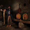 a vernaccia wine producer sipping some wine in his own unfired mud-bricks cellar